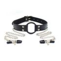 Ring Gag + Nipples Clamps (black)