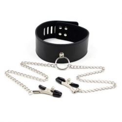 Collare con morsetti per capezzoli Leash nipple black