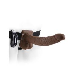 Vibratore strap-on cavo fetish fantasy series 9 vibrating hollow strap on with balls (pelle scura)